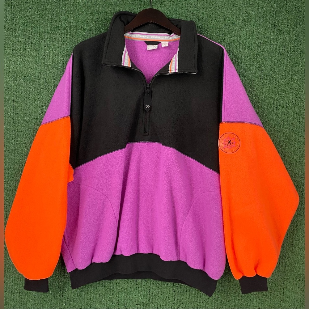 VTG 80’s OP Ocean Pacific Colorful Colorblock 1/2 Zip Fleece Jacket Men’s SZ 2XL